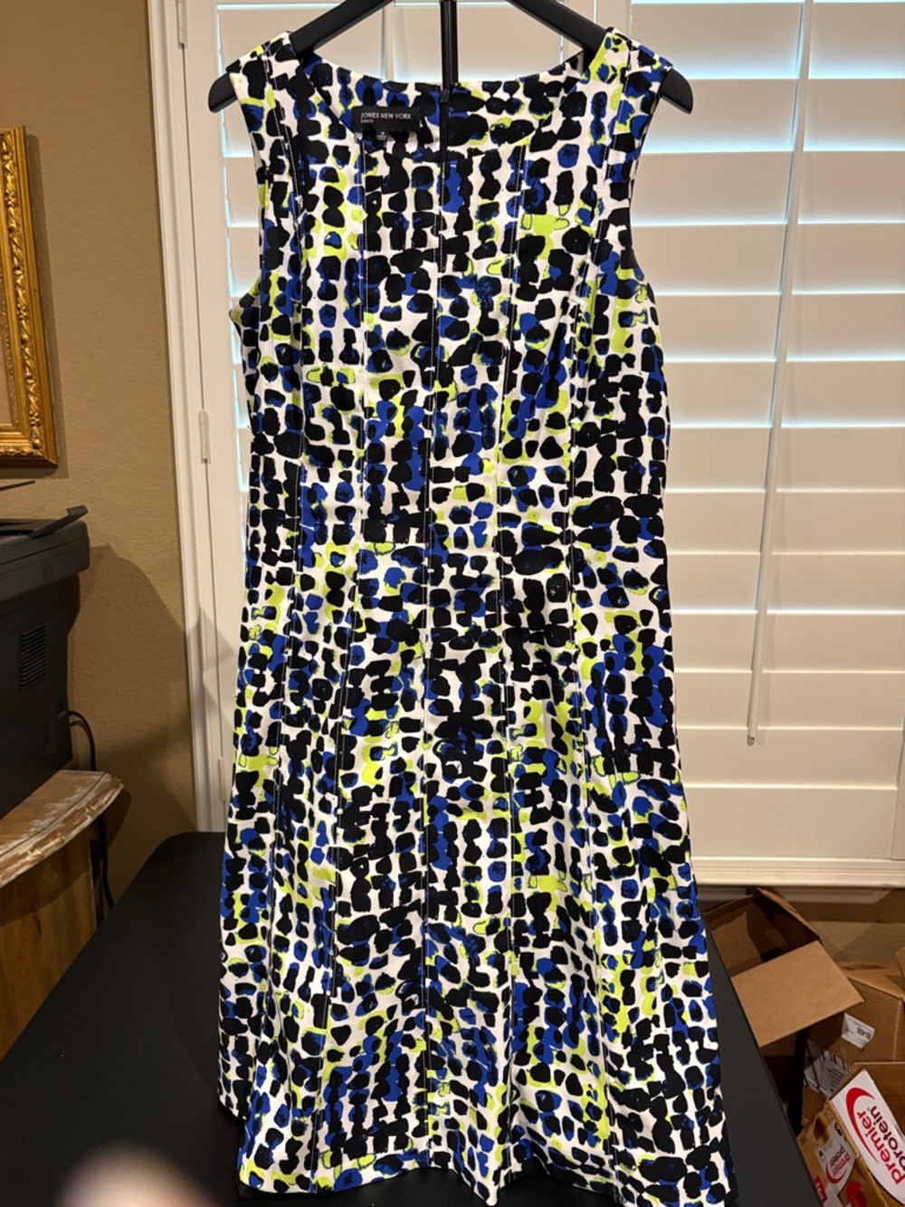 Jones New York Black, Blue & Lime Abstract Print Dress